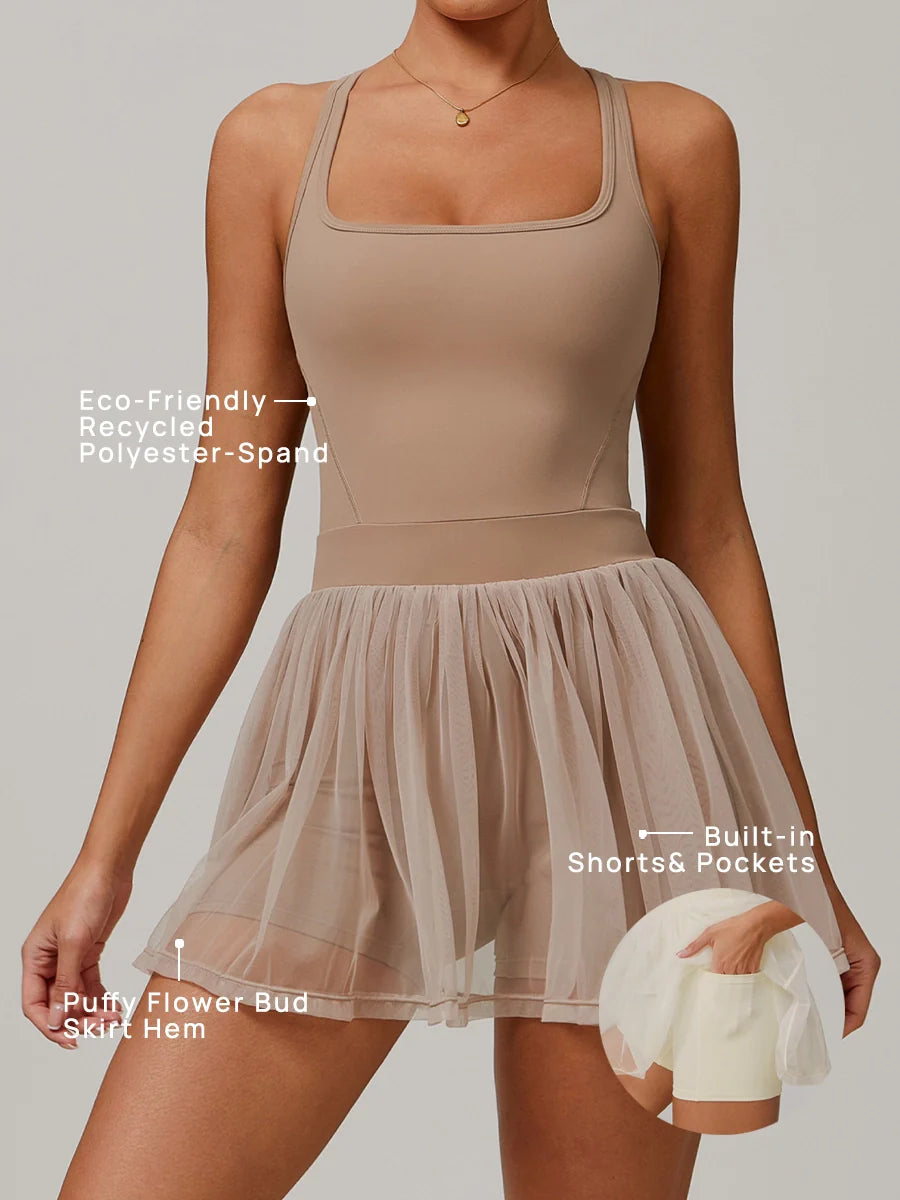 Eco-Recycled Mesh Layered Quick-Dry Tennis Dress