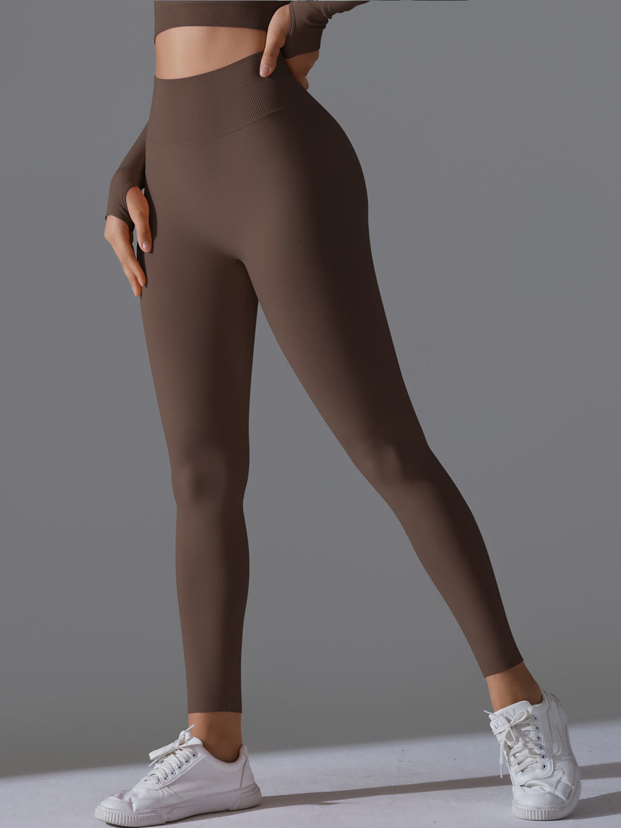 Seamless Solid High-Waist Peach Workout Leggings