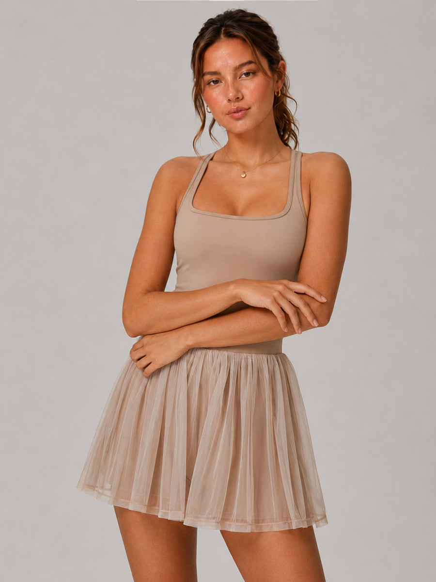 Eco-Recycled Mesh Layered Quick-Dry Tennis Dress