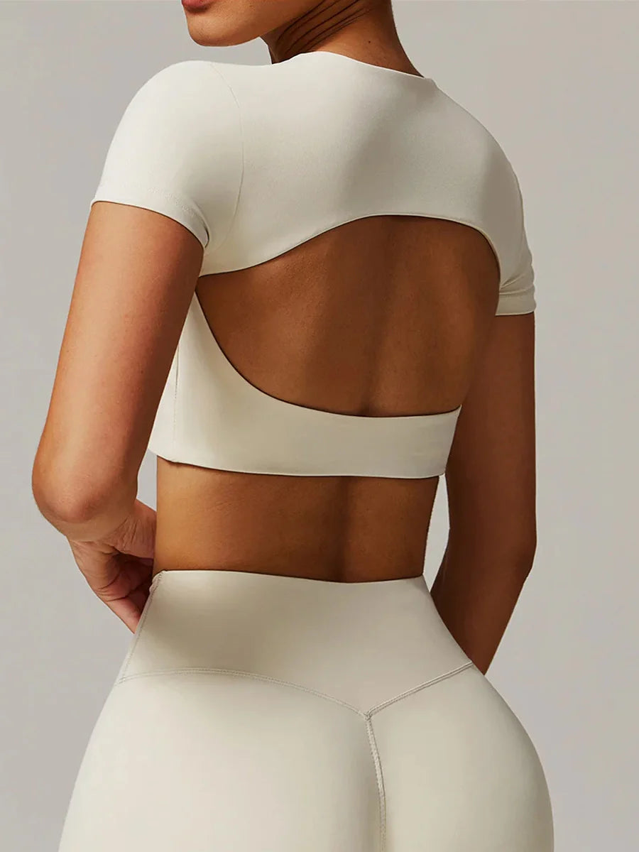 Hollow Back Quick-Dry Crew Neck Yoga Tee