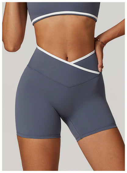 Colorblock Crossback High-Waist Shorts