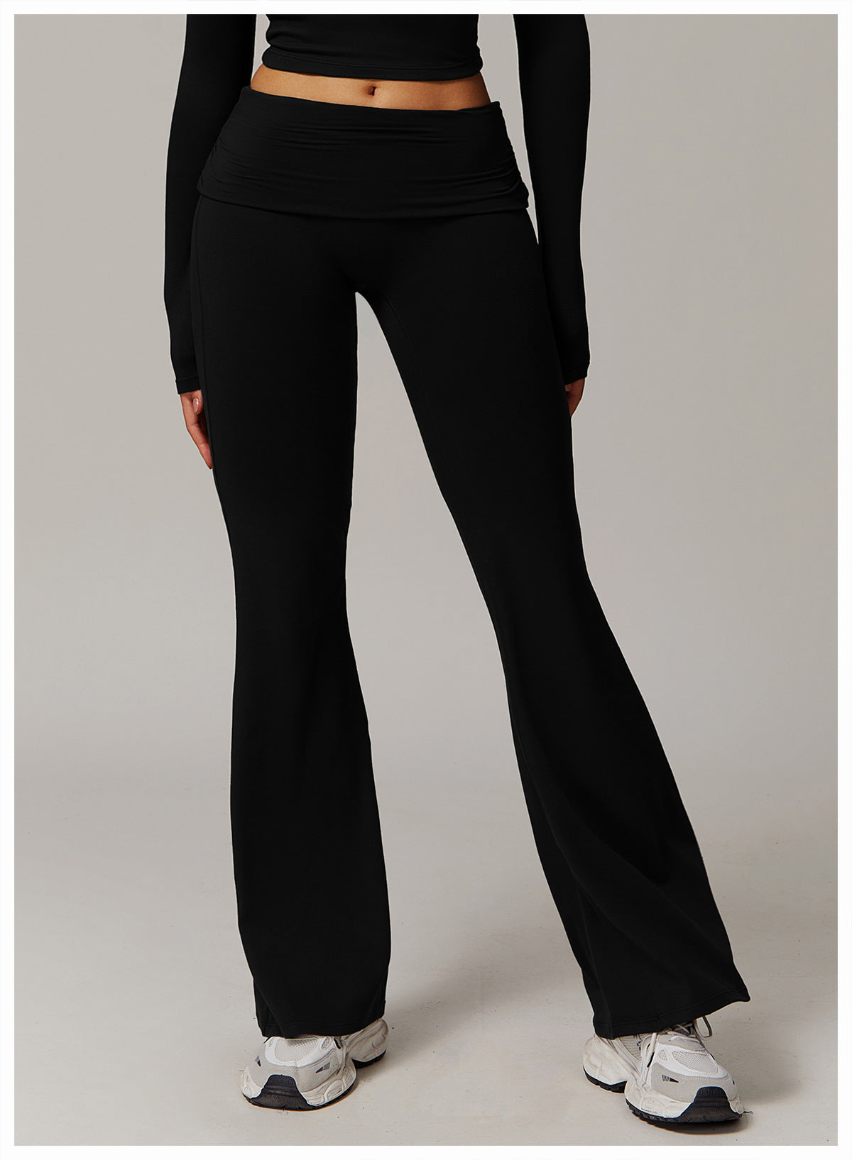 Brushed Foldover High-Waist Ruched Flared Yoga Pants