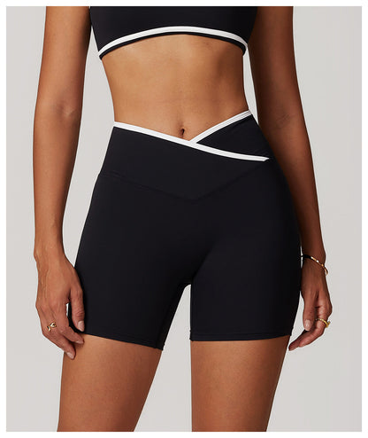 Colorblock Crossback High-Waist Shorts