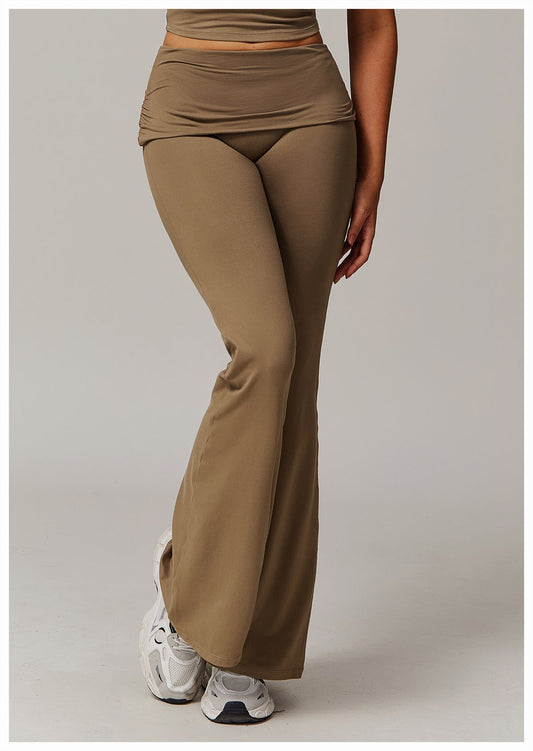 Brushed Foldover High-Waist Ruched Flared Yoga Pants